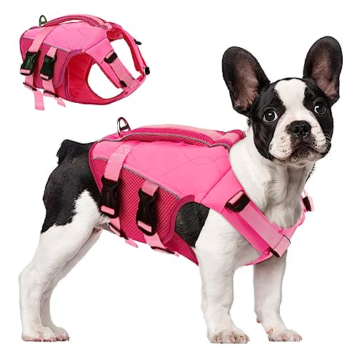 ASENKU Hunde Rettungsweste mit Rettungsgriff, Schwimmweste Hund zum Bootfahren mit Hoher Schwimmfähigkeit, Leichter Ripstop-Sicherheitsweste für Haustiere mit Reflektierenden Streifen Rosa XS von ASENKU