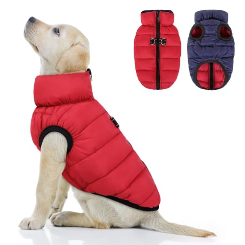 ASENKU Hundejacke Winter für Kleine und Mittlere Hunde, Warme Hundekissenjacke mit Reißverschluss, Doppelseitige Winter Hundemantel für Hunde, Welpen und Katzen Rot S von ASENKU