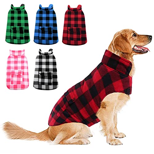 ASENKU Hundemantel Winter, Fleece Jacke Plaid Reversible Weste Wasserdichte Winddichte Kalte Wetter Kleidung für Kleine Mittlere Große Hunde, Haustier Kleidung Rot L von ASENKU