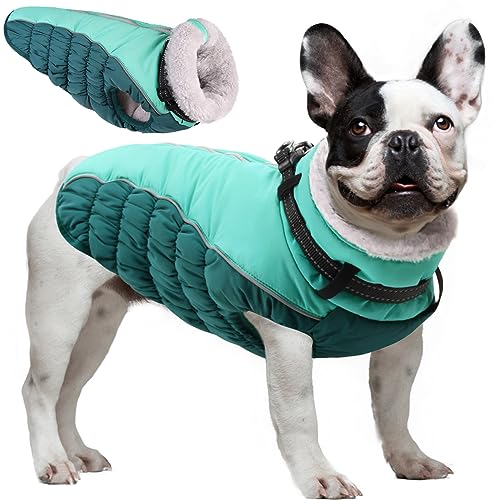 ASENKU Warme Hundemantel,Winter Hundejacke mit Geschirr Wasserdicht Hundemantel mit Bauchschutz Hundebekleidung Outfit für Kleine Grosse Hunde Warme Fleece Hundemantel, Blau, XS von ASENKU