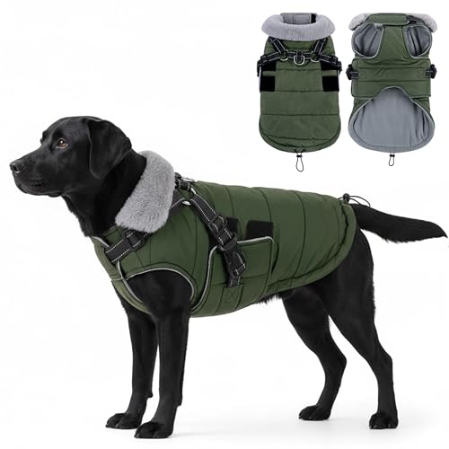 ASENKU Hundemantel Winter für Kleine, Mittel & Grosse Hunde, Hundemantel mit Geschirr Wasserdicht Winddichtes Reflektierender, Warme Hundejacke Mit Brustgurt Winterjacken & Wintermäntel für Hunde XXL von ASENKU