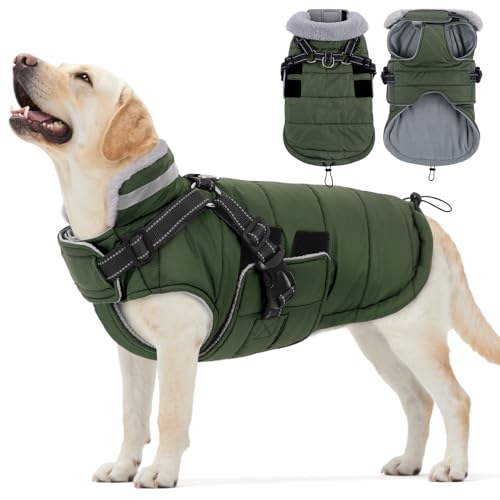 ASENKU Hundemantel Winter für Kleine, Mittel & Grosse Hunde, Hundemantel mit Geschirr Wasserdicht Winddichtes Reflektierender, Warme Hundejacke Mit Brustgurt Winterjacken & Wintermäntel für Hunde L von ASENKU