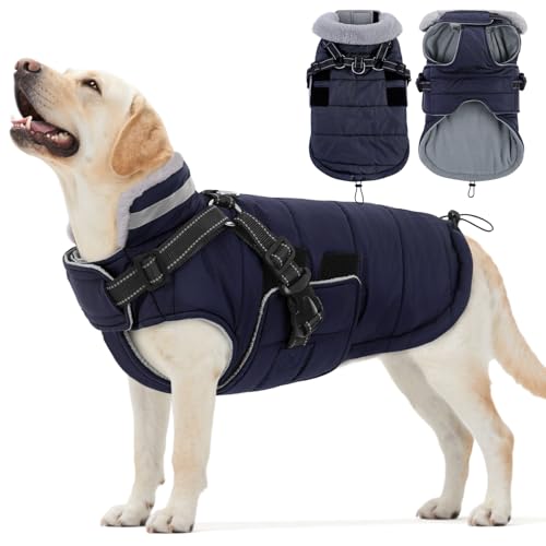 ASENKU Hundemantel Winter für Kleine, Mittel & Grosse Hunde, Hundemantel mit Geschirr Wasserdicht Winddichtes Reflektierender, Warme Hundejacke Mit Brustgurt Winterjacken & Wintermäntel für Hunde XL von ASENKU