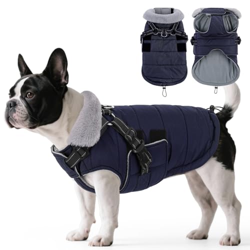 ASENKU Hundemantel für Kleine Hunde mit Geschirr, Warme Fleece Hundemantel Winter Wasserdicht Mit Brustgurt Gurt Hundejacke Winddichtes Reflektierender Streifen Design Haltbarer D-Ring, S von ASENKU