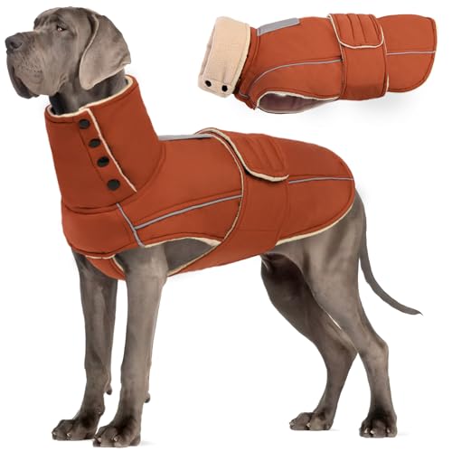 ASENKU Hundemantel & Winterjacke, warmer Hundemantel für große Hunde mit reflektierendem Rollkragen mit Knopf, wasserdichte Kaltwettermäntel (Rotbraun, 2XL) von ASENKU