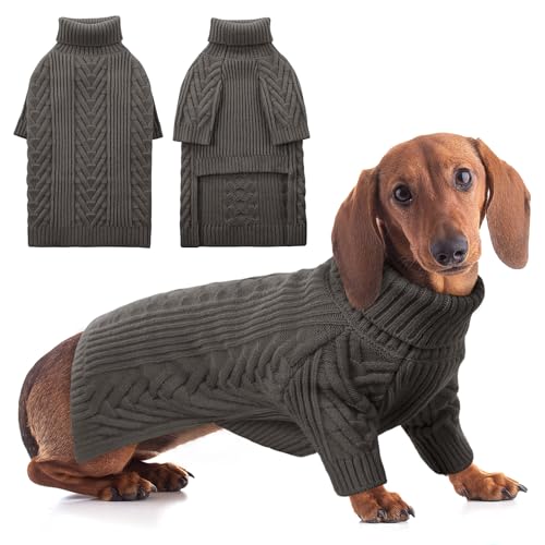 ASENKU Hundepullover, Hundepullover für mittelgroße Hunde, warmer Pullover, Strick, Rollkragen, warme Kleidung für Französische Bulldogge, Boston Terrier (Dunkelgrau, L) von ASENKU
