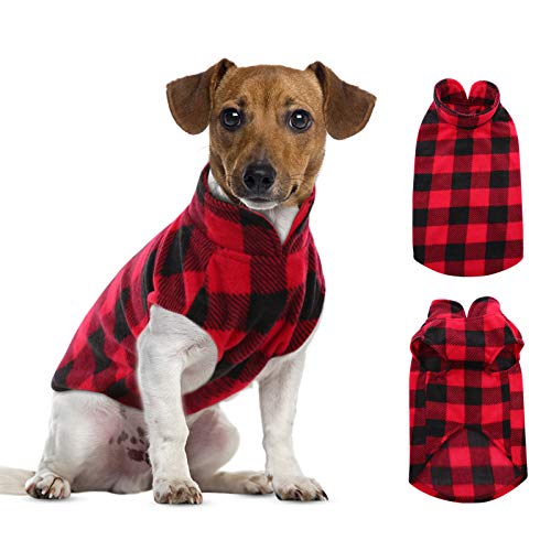 ASENKU Hundepullover, karierte Hunde-Fleece-Weste, weich, bequem, Haustier-Pyjama, warmes Winter-Hunde-Shirt, kaltes Wetter, Haustier-Kleidung für kleine und mittelgroße Hunderassen, Rot, L von ASENKU