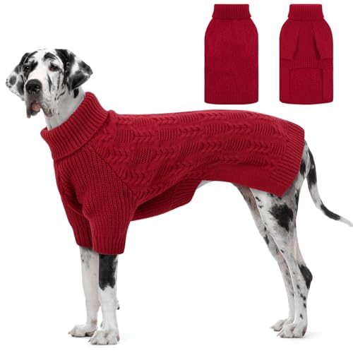 ASENKU Hundepullover für Hunde, Größe XL, Weihnachtspullover für extra große Hunde, Mädchen und Jungen, Rollkragen-Strickwaren für Haustiere, einfach anzuziehen, Sweatshirt für Dobermann, Dogge (Rot von ASENKU