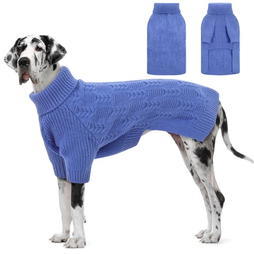 ASENKU Hundepullover für große Hunde, Größe 4XL, Pullover für extra große Hunde, Mädchen und Jungen, Rollkragenpullover, gestrickt, Hunde-Sweatshirt, Kleidung für Dobermann, Dogge (Blau, Größe 4XL) von ASENKU