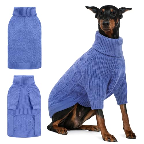ASENKU Hundepullover für große Hunde, Mädchen und Jungen, Rollkragenpullover, gestrickt, Größe XL, Winterbekleidung für Pitbull, Labrador Retriever, Blau, Größe XXL von ASENKU