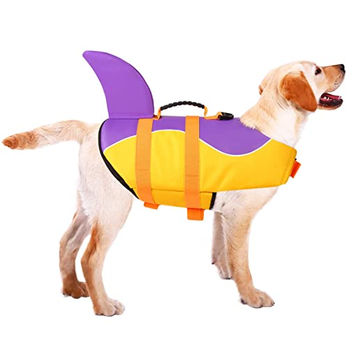 ASENKU Hundeschwimmweste Haustier Schwimmweste Sicherheitsweste zum Schwimmen Bootfahren, Hund Shark Schwimmwesten für kleine mittelgroße große Hunde, lila, X-Small von ASENKU