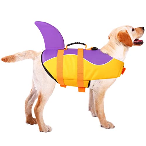 ASENKU Hundeschwimmweste Haustier Schwimmweste für Schwimmen Bootfahren, Hundehai Schwimmjacken Hund Lebensretter Badeanzüge für Pool, lila, groß von ASENKU