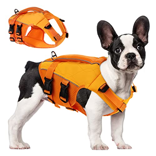 ASENKU Hunde Schwimmweste für kleine mittel große Hunde, Verstellbar & Ripstop Hundeschwimmweste mit Griff und Reflektierend zum Bootfahren,Schwimmen,Surfen von ASENKU