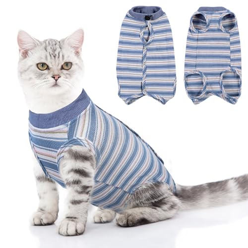 ASENKU Katzenbody nach OP,Katze Kleidung,Katzenbody Nach Op Kastration Leckschutz Postoperative Kleidung Suit für Bauchwunden oder Hautkrankheiten-S-Koralle,Katze Halskrause Alternative, Blau, M von ASENKU