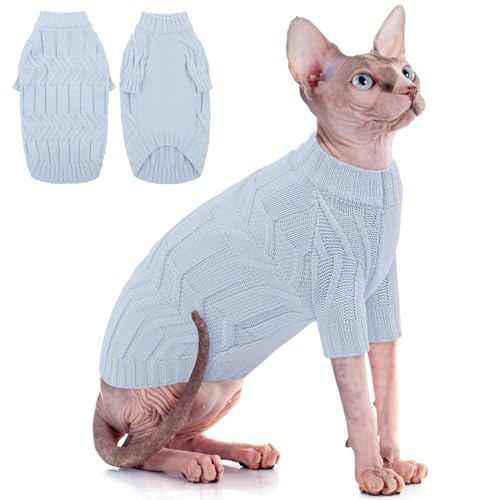 ASENKU Katzenpullover, weich, warm, Strickwaren für Kätzchen und kleine Hunde, dicker Strickpullover für haarlose Sphynx, Katzen, Teetasse, Chihuahua und extra kleine Hunde, Blau, Größe S von ASENKU