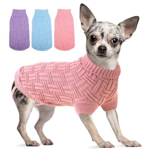 ASENKU Pullover für kleine Hunde, kaltes Wetter, Strickware, klassischer Rollkragen, dicke warme Kleidung für Chihuahuas, Bulldoggen, Dackel, Mops und mehr (Rosa, XL) von ASENKU