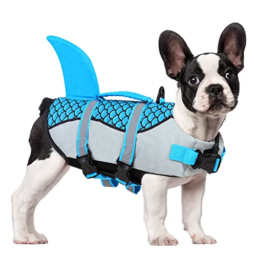 ASENKU Schwimmwesten für Hunde, verstellbar, mit Camouflage-Design und Rettungsgriff für XS, kleine, mittelgroße und große Hunde, Lebensretter zum Schwimmen, Kanufahren und Bootfahren (New Blue, L) von ASENKU