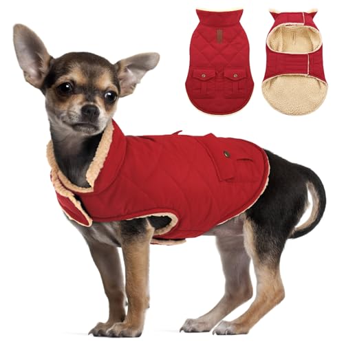 ASENKU Warmer Hunde-Wintermantel, Fleece & Rollkragen, Hundepufferjacke mit Taschen, wasserdicht, für kaltes Wetter, Kleidung mit Leinenloch für mittelgroße und große Hunde von ASENKU