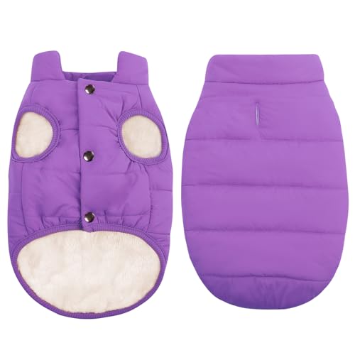 ASENKU Winddichter Wintermantel – wasserdichte Jacke, warme Weste für Hunde, kaltes Wetter, Haustierbekleidung mit 2 Schichten Fleece gefüttert für kleine, mittelgroße und große Hunde (Lila, M) von ASENKU