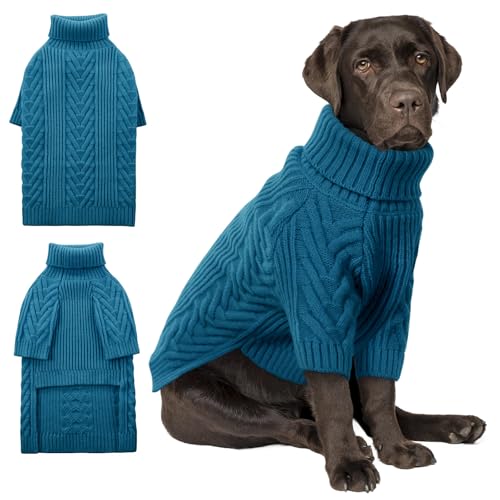 ASENKU XL Hundepullover, Hundepullover für extra große Hunde, Haustier-Sweatshirt, Bekleidung, Rollkragenpullover, Winter, Pitbull, Labrador Retriever (Blaugrün, XL) von ASENKU