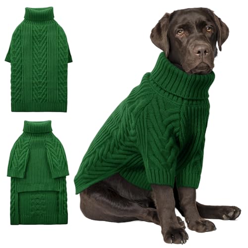 ASENKU XL Hundepullover, Hundepullover für extra große Hunde, Haustier-Sweatshirt, Bekleidung, Rollkragenpullover, Winter, Pitbull, Labrador Retriever (Dunkelgrün, XL) von ASENKU