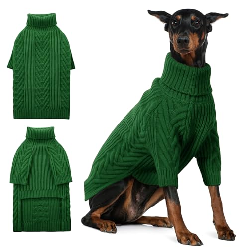 ASENKU XXL Hundepullover, Rollkragenpullover, Winter-Outfits für extra große Hunde, Haustier-Sweatshirt für Pitbull, Labrador Retriever (Dunkelgrün, 2XL) von ASENKU