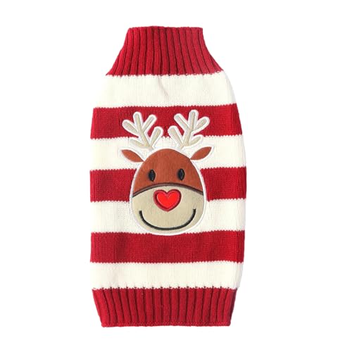 Weihnachten Hund Pullover, Winter Warmer Hund Katze Pullover Kleidung Haustier Mantel Kostüm Strickpullover Hund Rot, Hundekostüm Weihnachten für Kleine Mittel Hunde (Rot, M) von ASFWAGQ