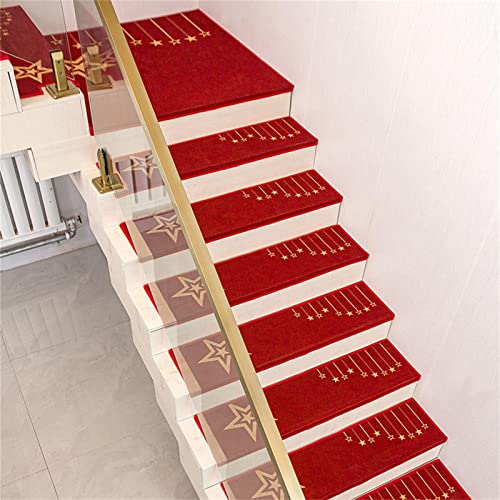 Teppich-Treppenstufen, Set mit 10 rutschfesten, rutschfesten Gummi-Laufmatten, kleberfreie, Selbstklebende, drehbare Treppenmatte, Indoor-Outdoor-Haustier-Treppenstufen für Hunde, Rot, 23 * von ASHILD