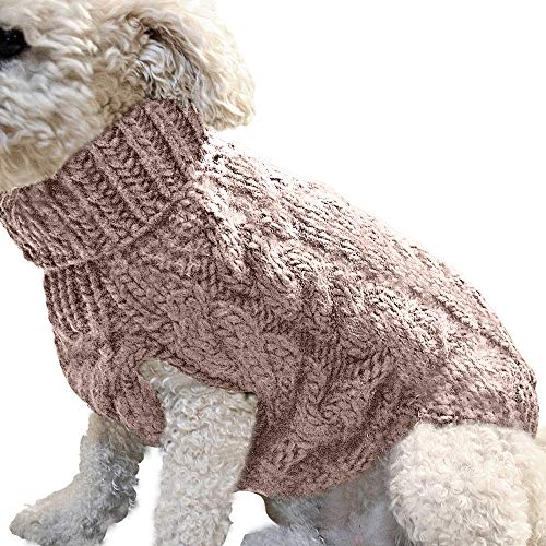 ASKSA Hundepullover Haustier Warmer Mantel Strickwolle Winterpullover für kleine und mittelgroße Hunde (L, Beige) von ASKSA