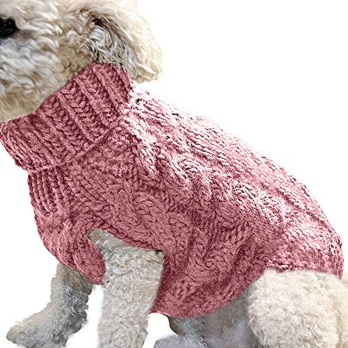 ASKSA Hundepullover Haustier Warmer Mantel Strickwolle Winterpullover für kleine und mittelgroße Hunde (L, Dunkelrosa) von ASKSA