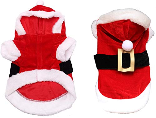 ASKSA Weihnachts-Hundekleidung für kleine Hunde, Weihnachtsmann-Kostüm, Welpenmantel, Fleece-Outfits, warme Kleidung für den Winter (rot, L) von ASKSA