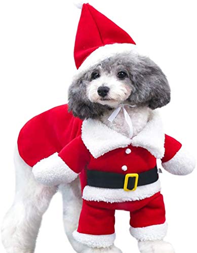 ASKSA Weihnachts-Hundekleidung für kleine Hunde, Weihnachtsmann-Kostüm, Welpenmantel, Fleece-Outfits, warme Kleidung für den Winter (rot, M) von ASKSA