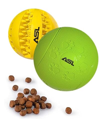 ASL Haustier Puzzle Spielzeug 1 Packung (2 Bälle), Leckerli-Dosierung & Kauspielzeug für Hunde, Rot:1.86cm, 153g, Grün:1.8cm, 82g, Ideal für Zahnpflege, Langsame Fütterung, Geistige Stimulation & von ASL