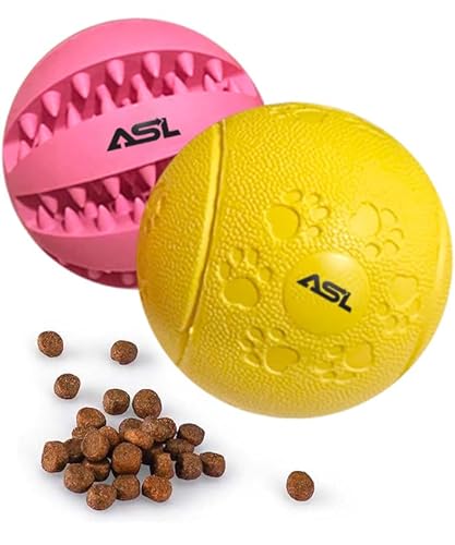 ASL Haustier Puzzle Spielzeug 1 Packung (2 Bälle), Leckerli-Dosierung & Kauspielzeug für Hunde, Rot:1.86cm, 153g, Grün:1.8cm, 82g, Ideal für Zahnpflege, Langsame Fütterung, Geistige Stimulation & von ASL