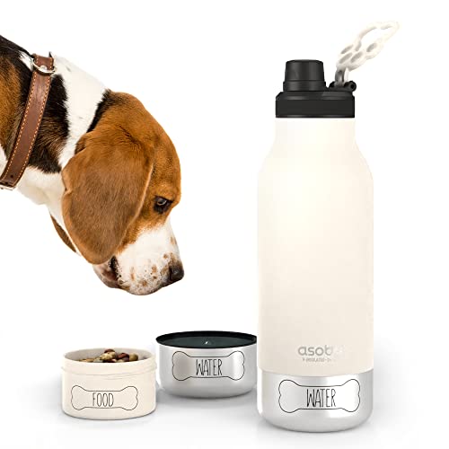 ASOBU SDB2 - Dog Bowl Buddy - Edelstahlflasche mit 2 Näpfen für Hund, 34 fl oz, Weiß von ASOBU