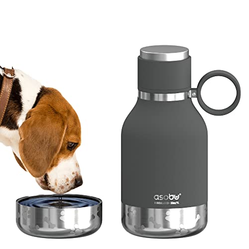 Asobu Hundenapf befestigt an Edelstahl-Isolierte Reiseflasche für Menschen, 940 ml, mit abnehmbarem Hundenapf (Rauch) von ASOBU