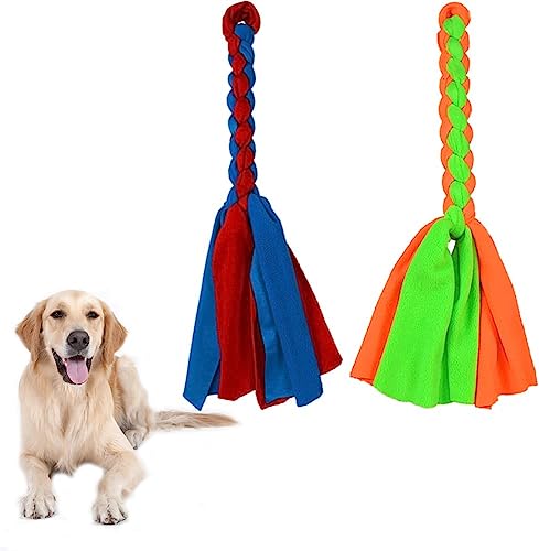 ASOCEA 2er-Pack Hundespielzeug aus Fleece-Seil für Hundejagd und Schlepper Interaktives Kauspielzeug aus Baumwolle für Haustiere Hundeleine Köder Spielzeug Flirtstangen-Ersatzspielzeug für Hunde von ASOCEA