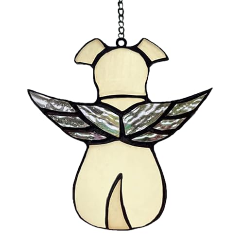 ASOCEA Buntglas-Gedenkgeschenk für Hundeverlust, Beileidsgeschenk, Hund, Regenbogenflügel, Geschenke, hängende Engel, Hundegedenken, Geschenk für Hundeliebhaber (beigefarbener Hund) von ASOCEA