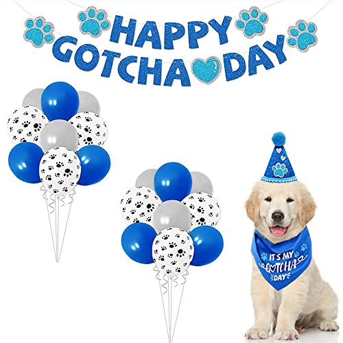 ASOCEA Dog Birthday Party Supplies Happy Gotcha Day Dog Bandana Set Boy Girl Party Banner Dog Birthday Outfit Triangle Scarf for Pet Dogs Cats Adoption Party Decor Accessories-Blue von ASOCEA