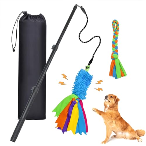 ASOCEA Flirtstange für Hunde, ausziehbarer Teaser, interaktives Hundespielzeug, Haustierflirtstab mit quietschendem Tauziehen, Spielzeug, Hunde-Fleece-Seil-Köder, Spielzeug für mittelgroße und große von ASOCEA