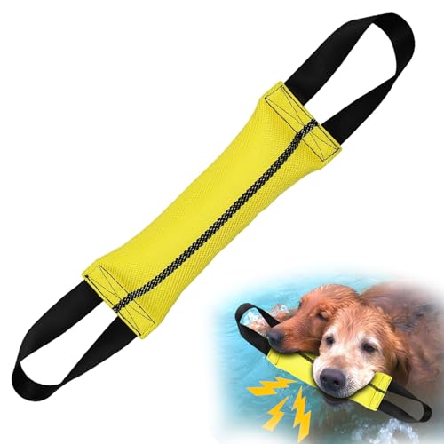 ASOCEA Hundespielzeug, Beißspielzeug, Nylon-Kissen, Zugspielzeug mit 2 Griffen, interaktives Quietschspielzeug, perfekt zum Tauziehen, für mittelgroße bis große Hunde, Apportier-Trainingsgerät, Gelb von ASOCEA