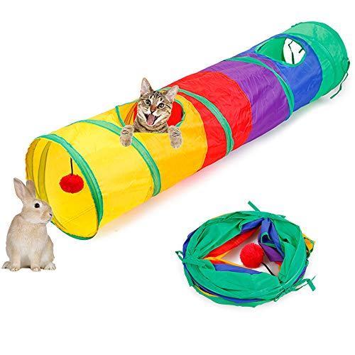 ASOCEA Faltbarer Katzentunnel, interaktiver Regenbogen-Tunnel für Indoor-Katzen, faltbare Spielröhren mit einem Ball, Spielzeug für Katze, Kätzchen, Welpen, Kaninchen, Training, Verstecken, Training, von ASOCEA