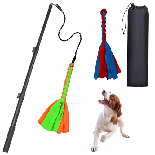 ASOCEA Reizangel Hunde, Profi Reizangel für Hunde zum Tauziehen und Jagen, Interaktives Hundespielzeug mit 2 Kauseilen, Ausziehbarer Teaser-Stab für Ultimativen Spielspaß & Körperliche Auslastung von ASOCEA
