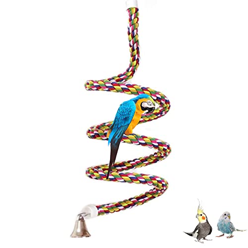 ASOCEA Vogelseil mit Glocke Papagei Kletterseil Schlinge Vogelkäfig Schaukel Kauen Baumwolle Seil Spielzeug Bunte Spirale Stehendes Seil für Sittich Kakadu Wellensittich Conure Finch von ASOCEA
