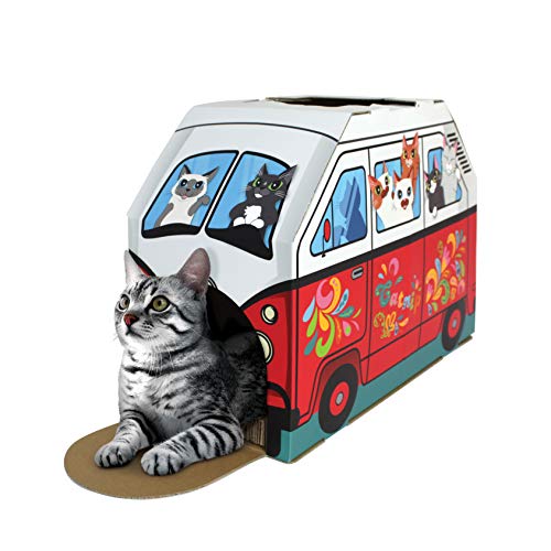 American Cat Club Katzenhaus mit Kratzbaum und Katzenminze im Lieferumfang enthalten – Retro-Van von American Cat Club