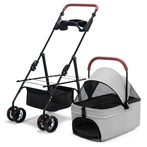 3-in-1-Klappkinderwagen for Kleine Und Mittelgroße Hunde, Hundebuggy, Multifunktionaler Getränkehalter, 360°-Universalrad, Extra Großer Aufbewahrungskorb, for Haustiere(Gray) von ASTVDFQK