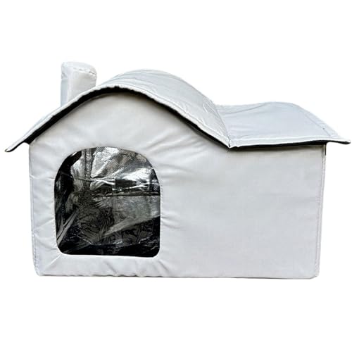ASTVDFQK Wasserdichter Unterschlupf for Wildkatzen, Katzenhaus for Draußen, for Katzen Und Hunde, Inklusive Türvorhang, Einfach Zu Montieren(60x39x42cm) von ASTVDFQK
