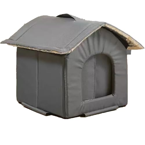 ASTVDFQK Wetterfestes Katzenhaus for Draußen, Katzenhütte,Großes Wildkatzenhaus for Den Winter, Geteilter Türvorhang, Einfach Zu Montieren(M) von ASTVDFQK