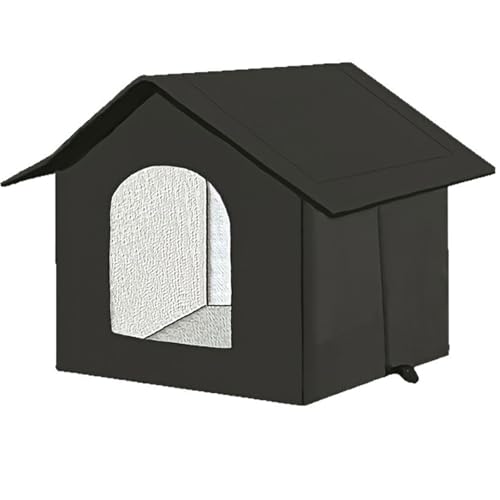 ASTVDFQK Wetterfestes Katzenhaus for Draußen, Unterschlupf for Wildkatzen for Mehrere Katzen, for Den Außen- Und Innenbereich(Black,S) von ASTVDFQK