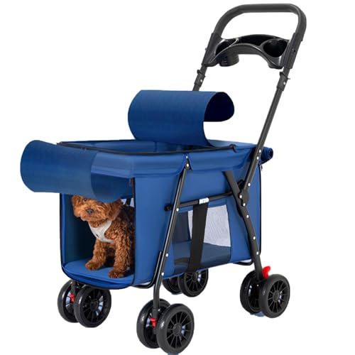 Haustier-Buggy for Kleine Hunde, Hundebuggy Mit Aufbewahrungskorb, Getränkehalter, 360 ° Universalrad, for Reisen von ASTVDFQK